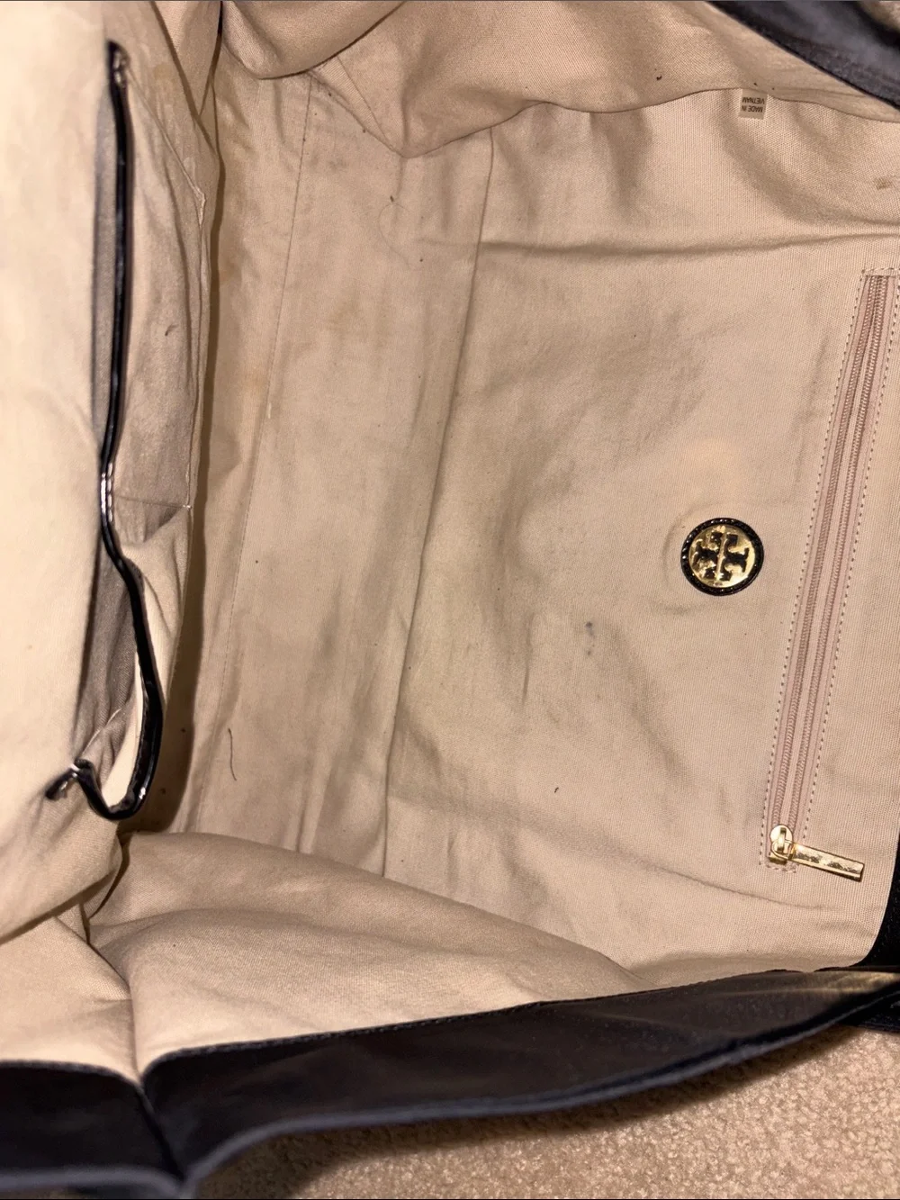 Tory Burch Black Nylon Tote with Patent Logo Trim (large)